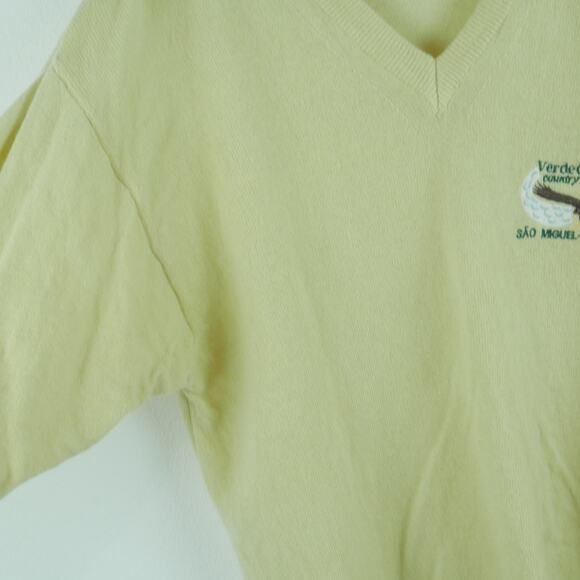 Vintage Large Sweater V Neck Embroidered Eagle Preppy Golf Butter Yellow Grandpa - Picture 5 of 8